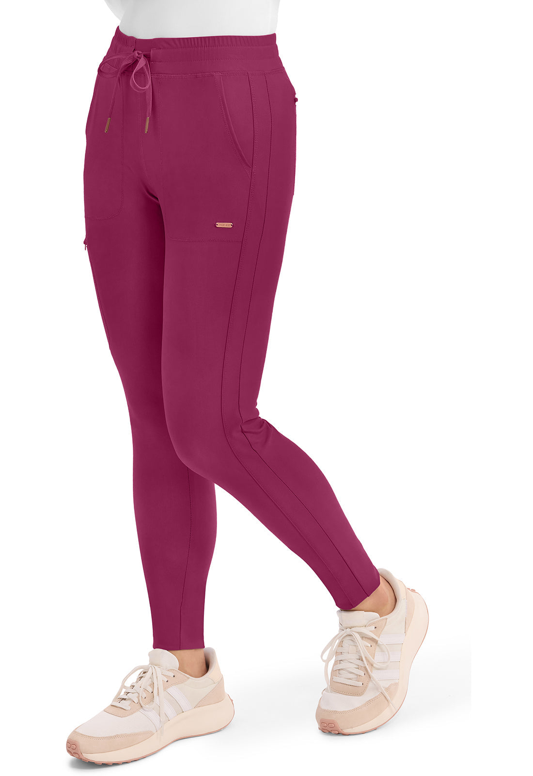 Form CK095 Women's Mid Rise Tapered Leg Drawstring Scrub Pants Wine