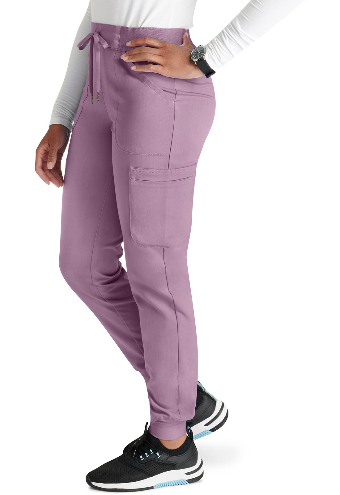 Atmos CK138A Mid Rise Pull-on Jogger Mauve Haze Model Image Right Side | Cherokee