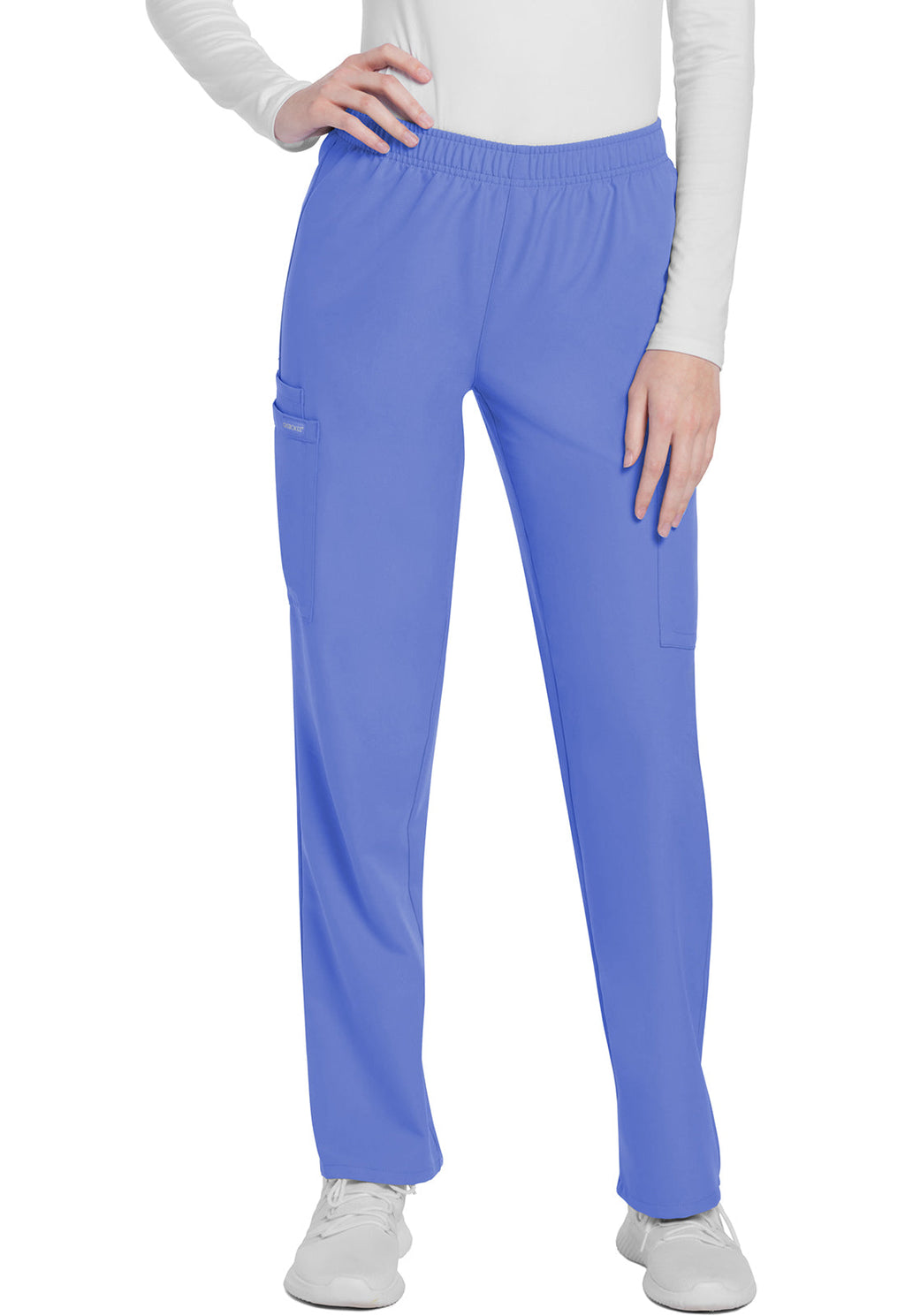 Workwear Originals Ultra CK281A Women's Mid Rise Pull-on Slim Leg Cargo Scrub Pants Ciel Blue