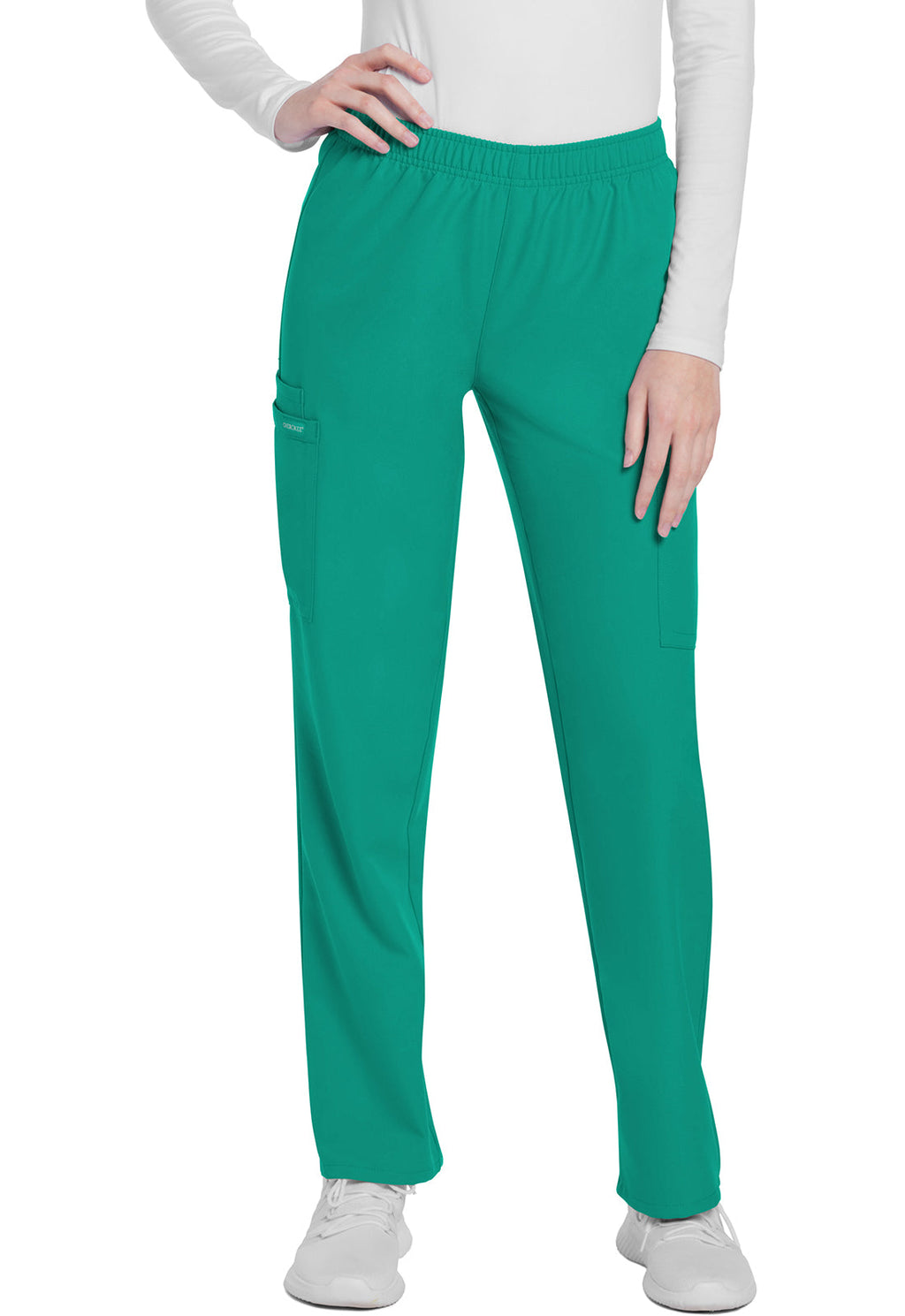 Workwear Originals Ultra CK281A Women's Mid Rise Pull-on Slim Leg Cargo Scrub Pants Teal Blue