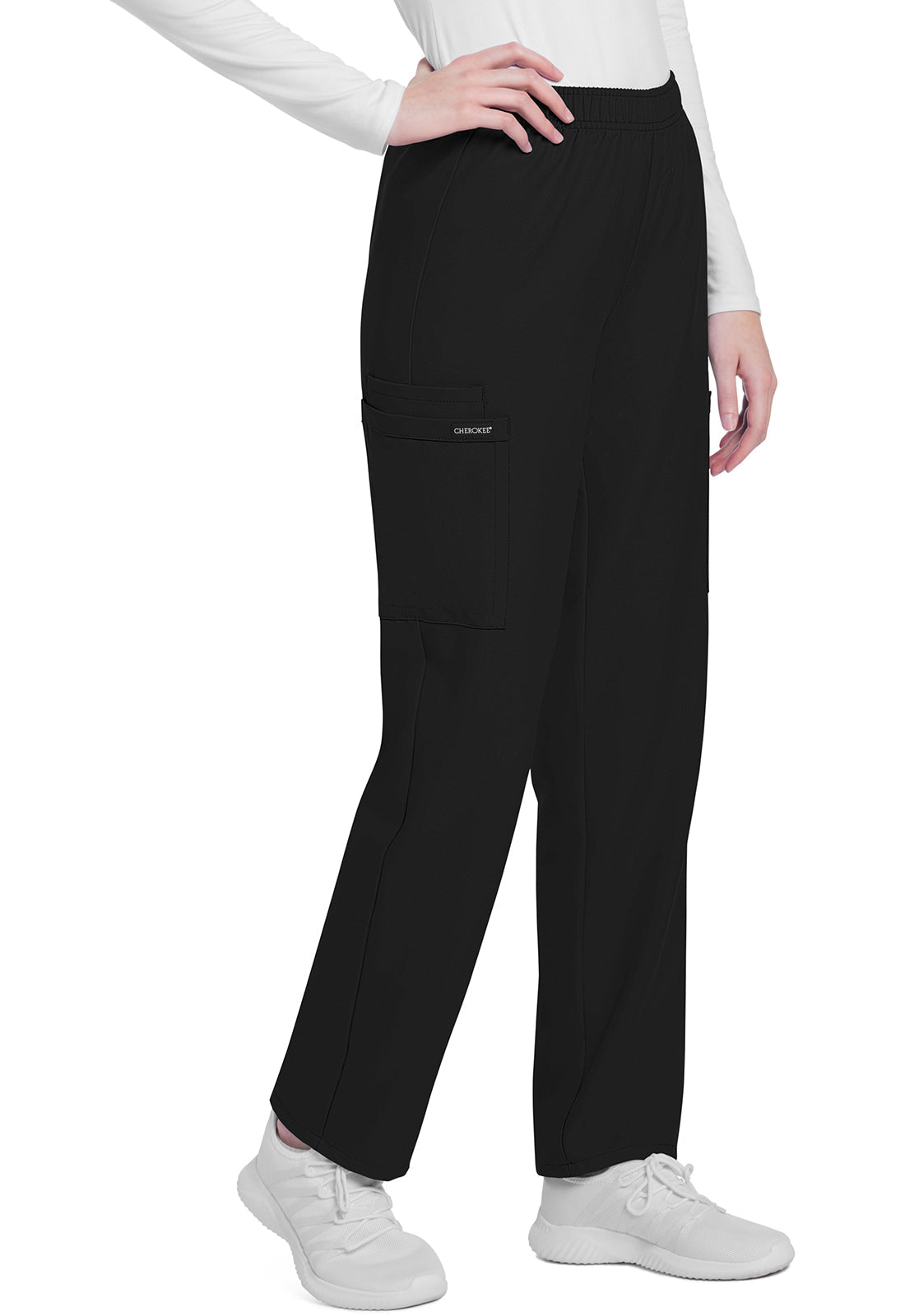 Workwear Originals Ultra CK281A Women's Mid Rise Pull-on Slim Leg Cargo Scrub Pants Black