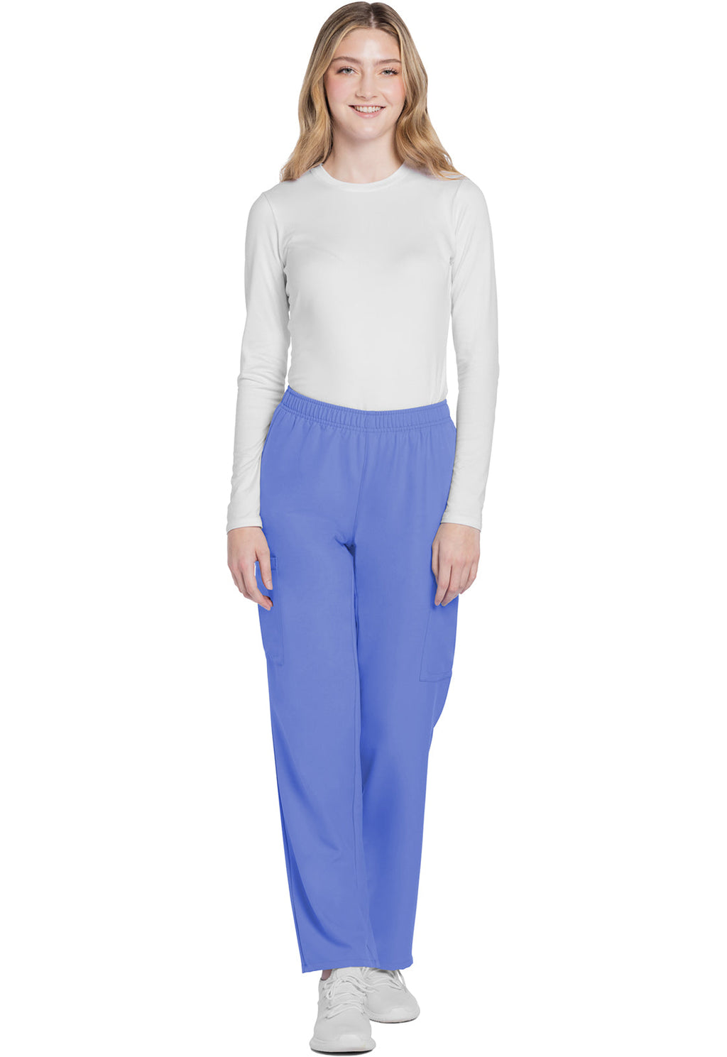 Workwear Originals Ultra CK281A Women's Mid Rise Pull-on Slim Leg Cargo Scrub Pants Ciel Blue