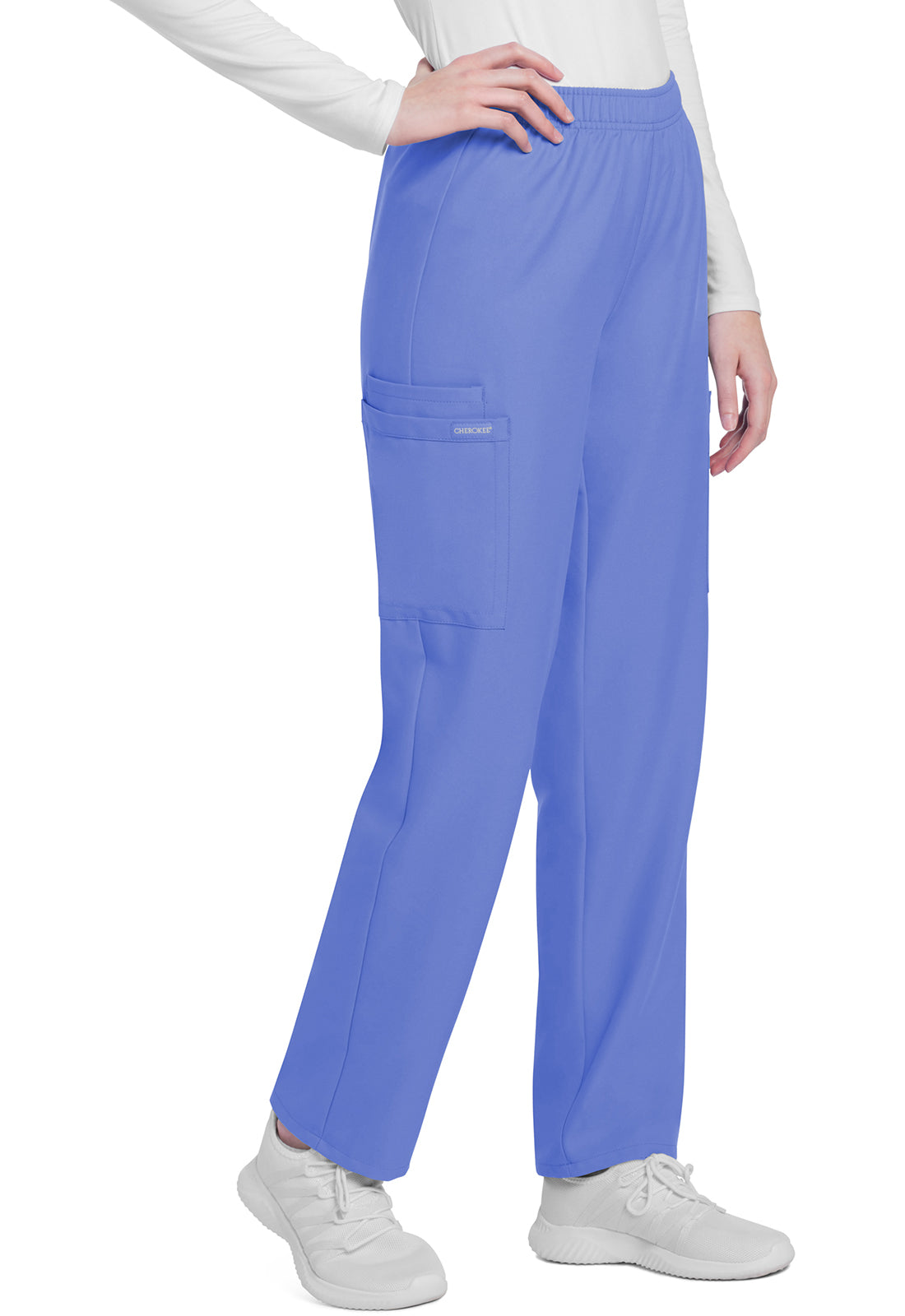 Workwear Originals Ultra CK281A Women's Mid Rise Pull-on Slim Leg Cargo Scrub Pants Ciel Blue