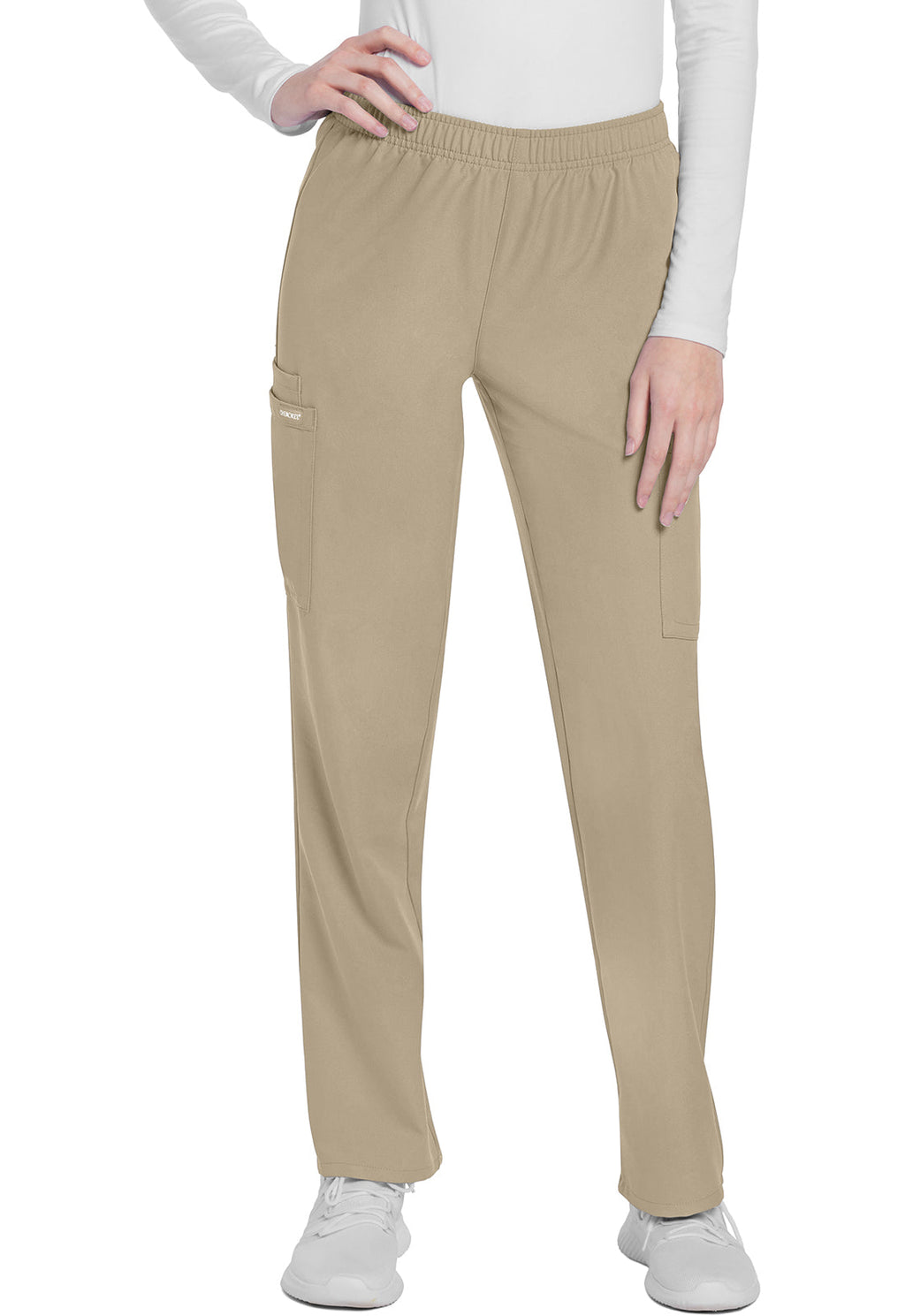 Workwear Originals Ultra CK281A Women's Mid Rise Pull-on Slim Leg Cargo Scrub Pants Khaki