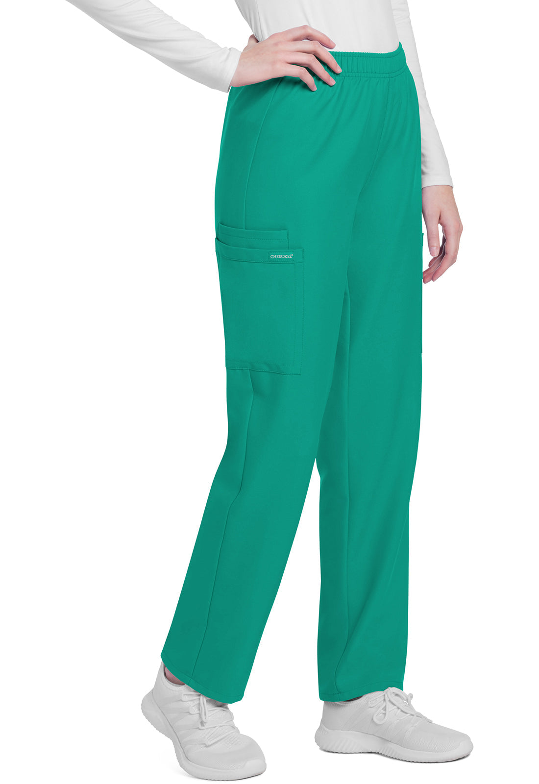 Workwear Originals Ultra CK281A Women's Mid Rise Pull-on Slim Leg Cargo Scrub Pants Teal Blue