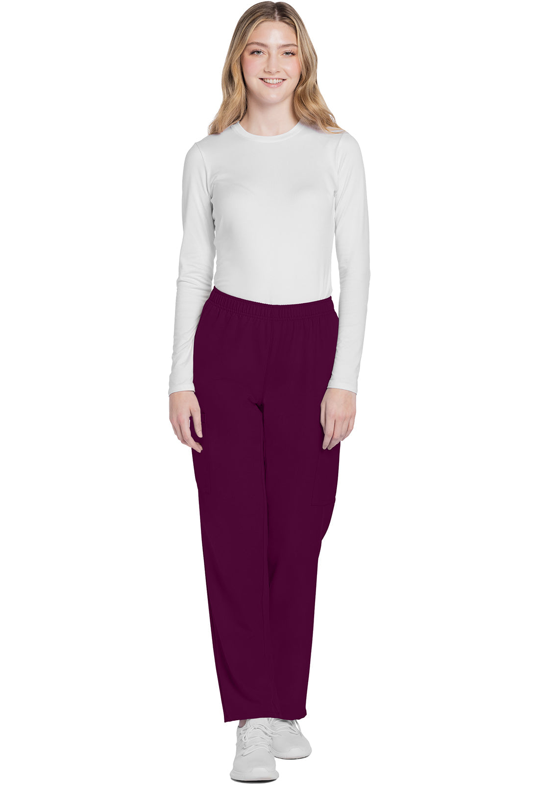 Workwear Originals Ultra CK281A Women's Mid Rise Pull-on Slim Leg Cargo Scrub Pants Wine