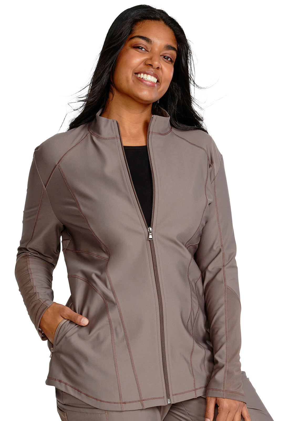 Form CK390 Zip Front Jacket Iron Model Image Left Side | Cherokee