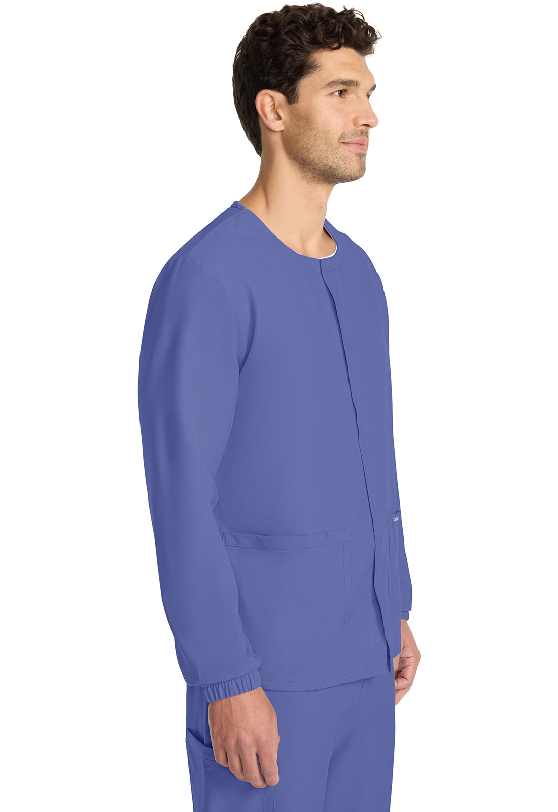 Originals Ultra CK393A Unisex Snap Front Warm Up Jacket Ciel Model Image Left Side | Cherokee