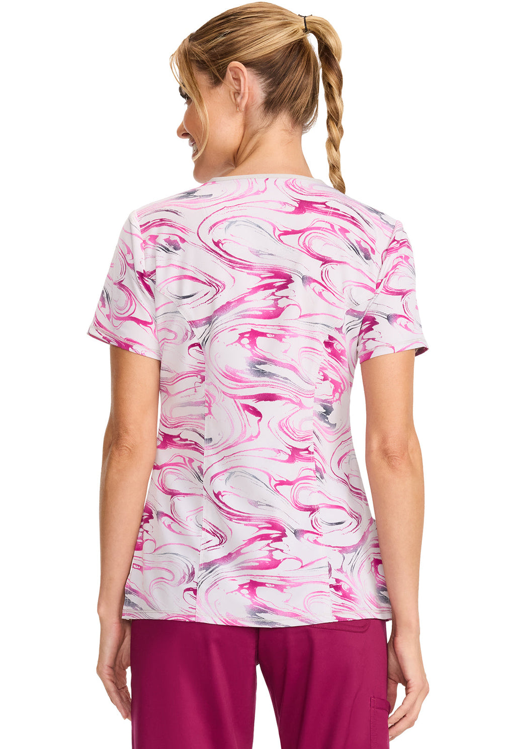 Classics CK608 Mock Print Wrap Top Marble Daze Model Image Back | Infinity