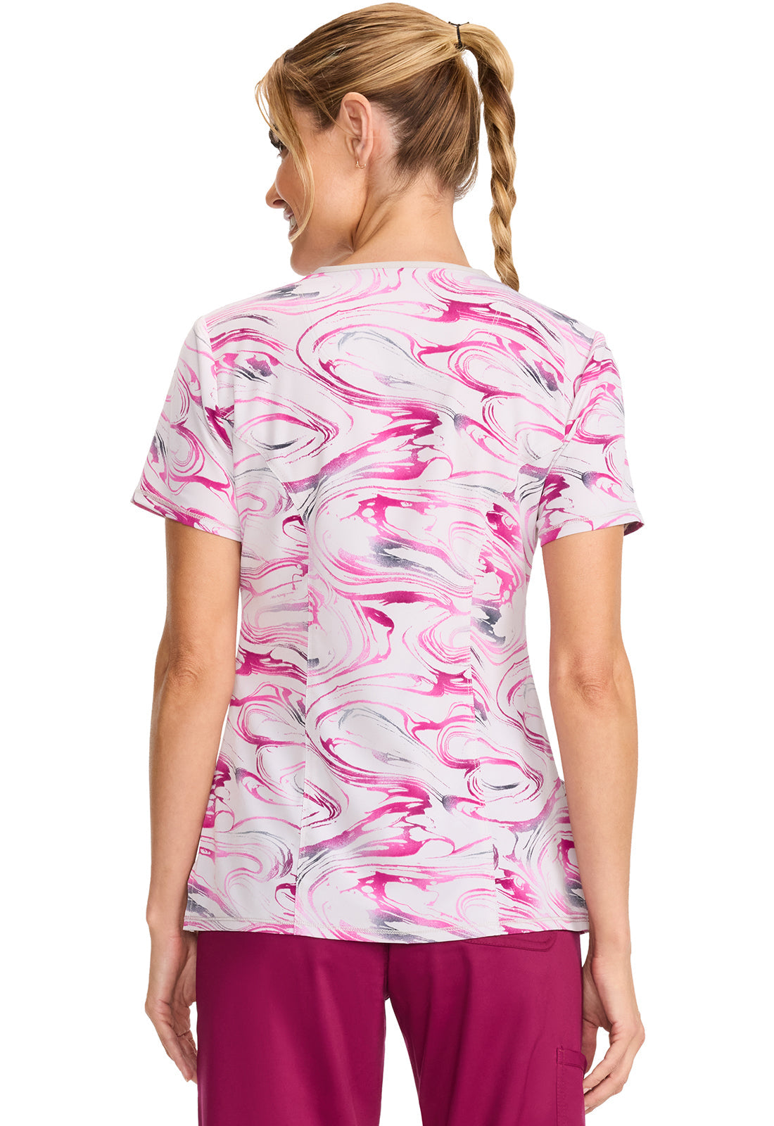 Classics CK608 Mock Print Wrap Top Marble Daze Model Image Back | Infinity