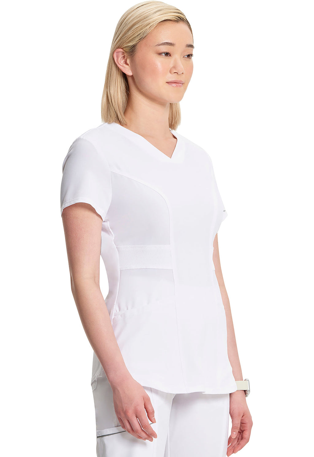 Classics CK623A V-Neck Top White Model Image Left Side | Infinity