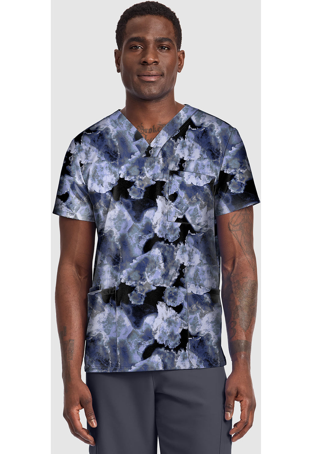 Genuine CK691 Men's Unisex V-Neck Print Scrub Top Ice Cold