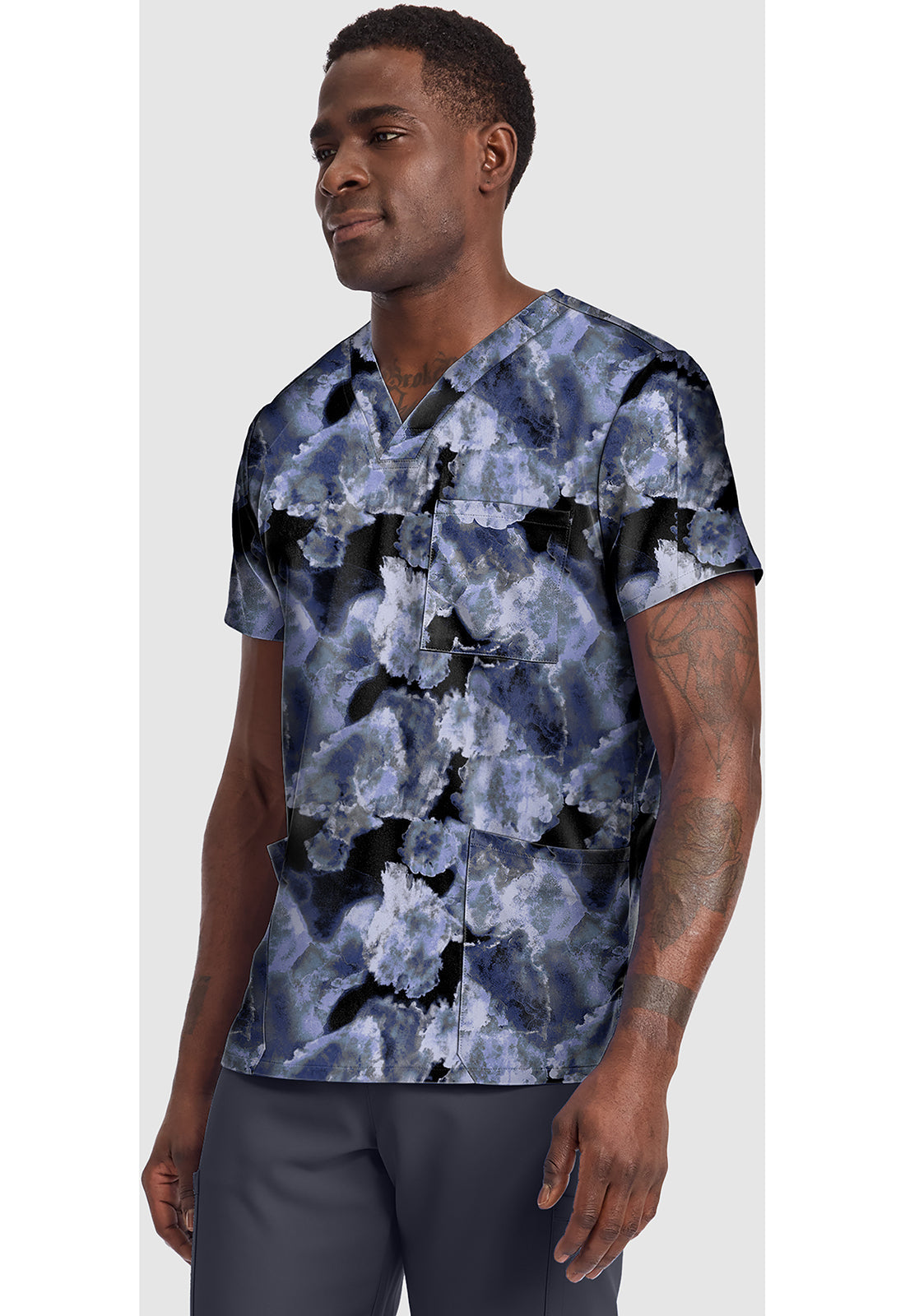 Genuine CK691 Men's Unisex V-Neck Print Scrub Top Ice Cold