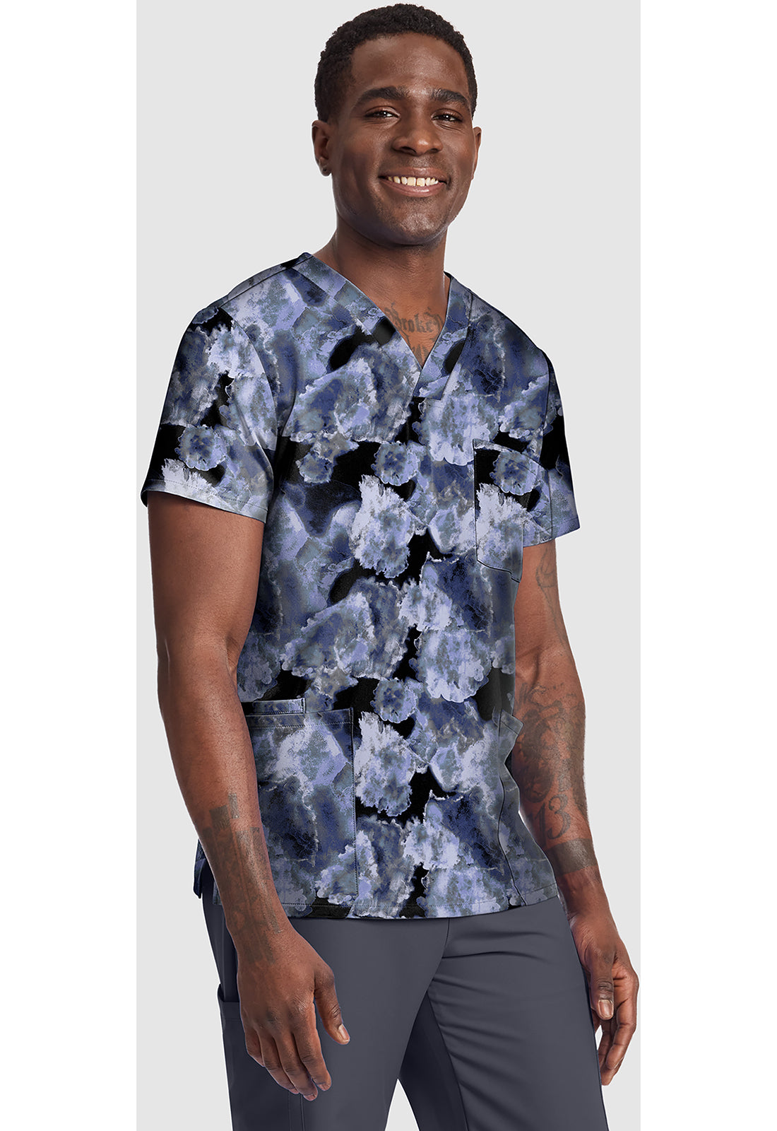 Genuine CK691 Men's Unisex V-Neck Print Scrub Top Ice Cold