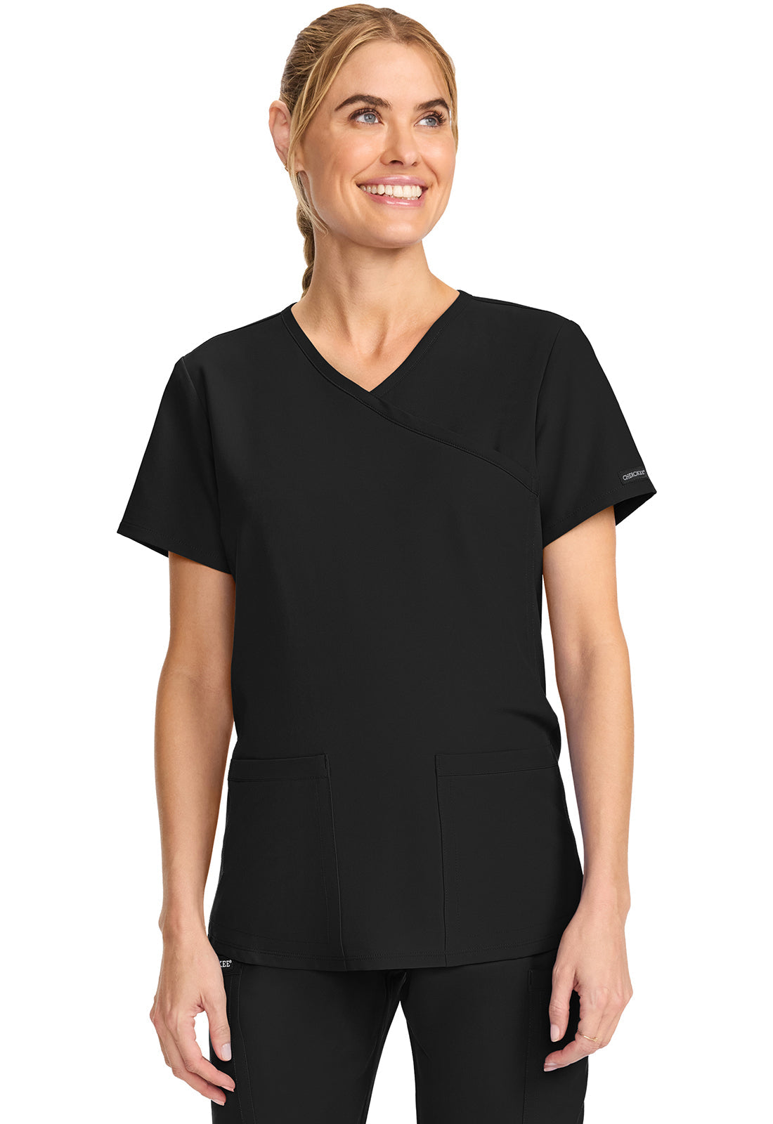 Workwear Originals Ultra CK701A Women's Maternity Mock Wrap V-Neck Scrub Top Black