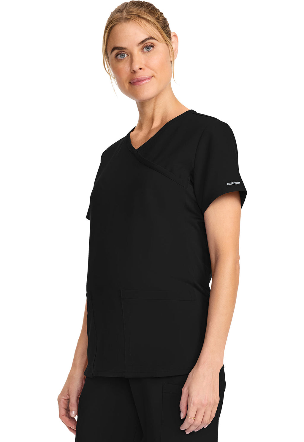Originals Ultra CK701A Maternity Mock Wrap V-Neck Top Black