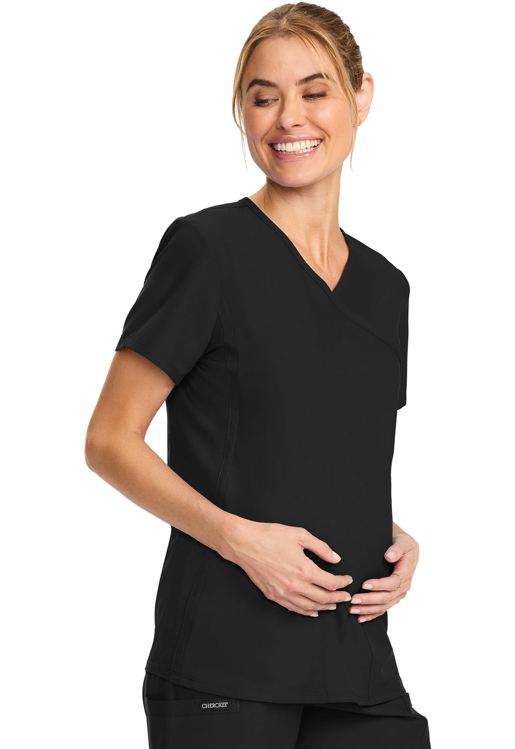 Originals Ultra CK701A Maternity Mock Wrap V-Neck Top Black