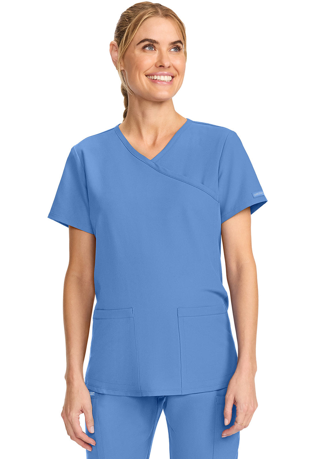 Workwear Originals Ultra CK701A Women's Maternity Mock Wrap V-Neck Scrub Top Ciel Blue