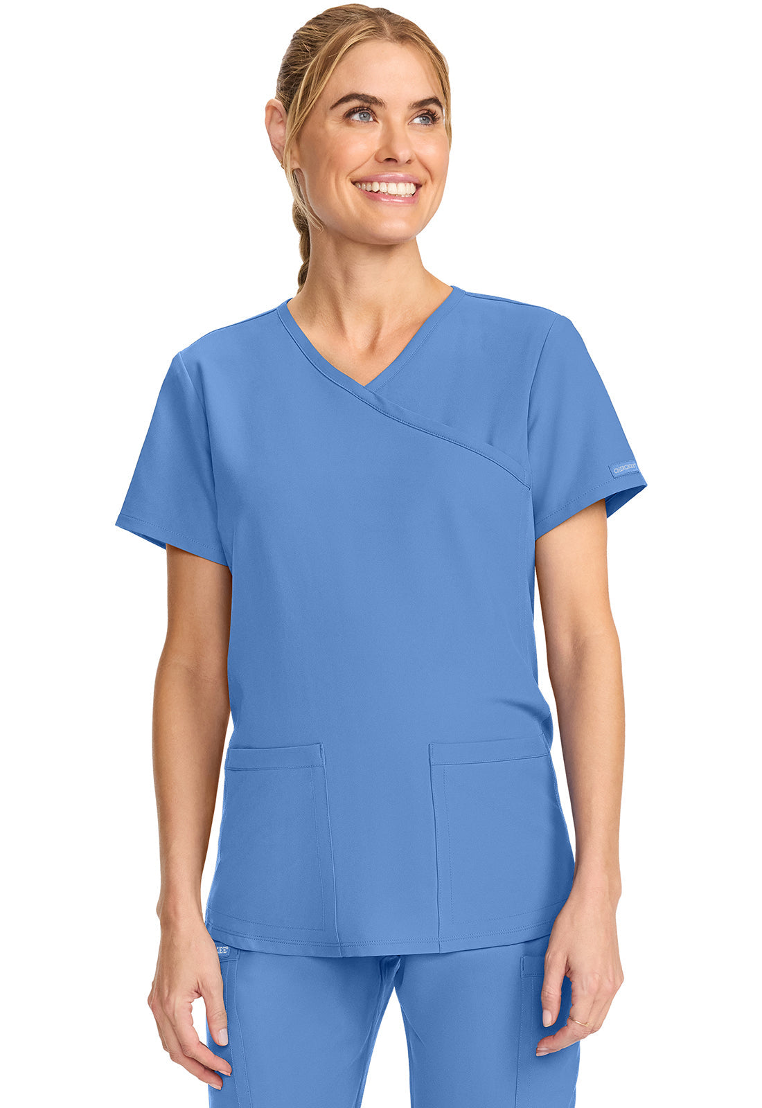 Workwear Originals Ultra CK701A Women's Maternity Mock Wrap V-Neck Scrub Top Ciel Blue