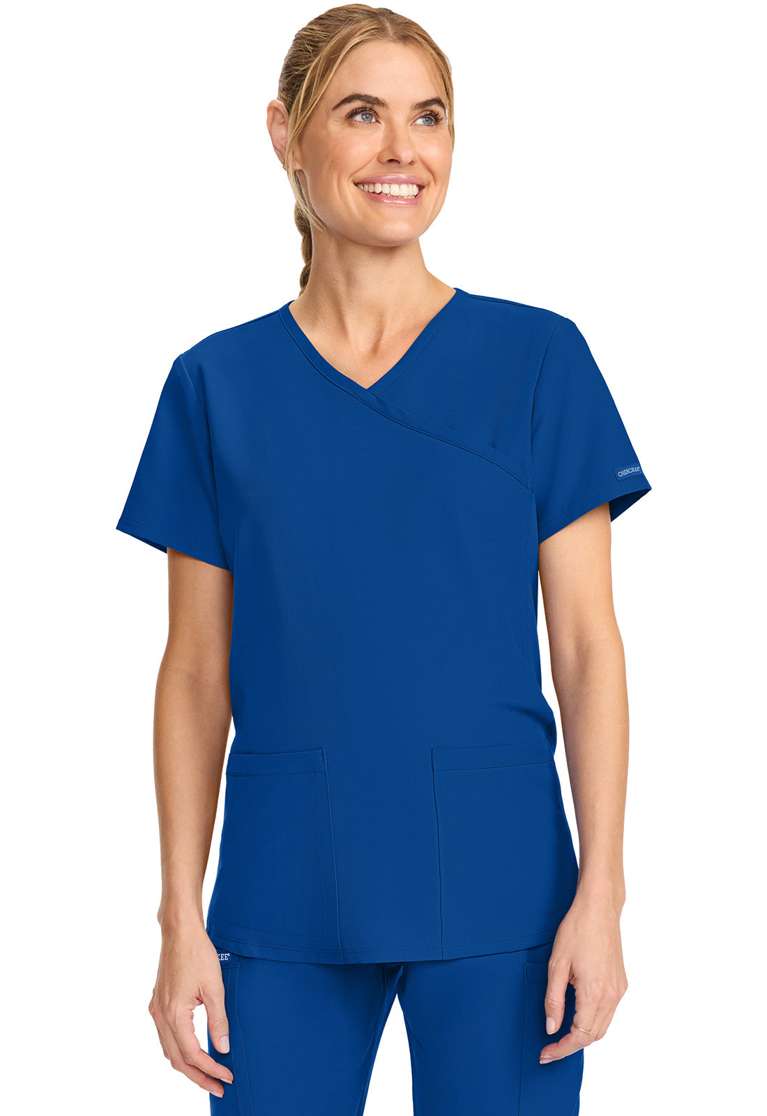Workwear Originals Ultra CK701A Women's Maternity Mock Wrap V-Neck Scrub Top Galaxy Blue