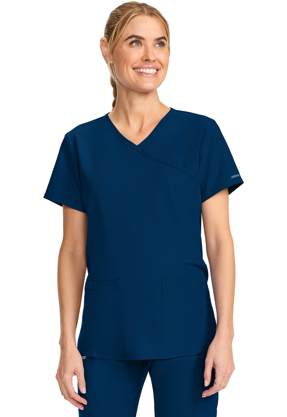 Workwear Originals Ultra CK701A Women's Maternity Mock Wrap V-Neck Scrub Top Navy