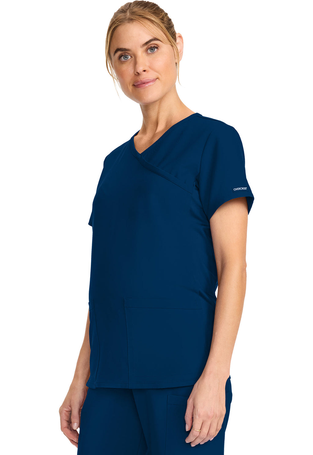 Originals Ultra CK701A Maternity Mock Wrap V-Neck Top Navy