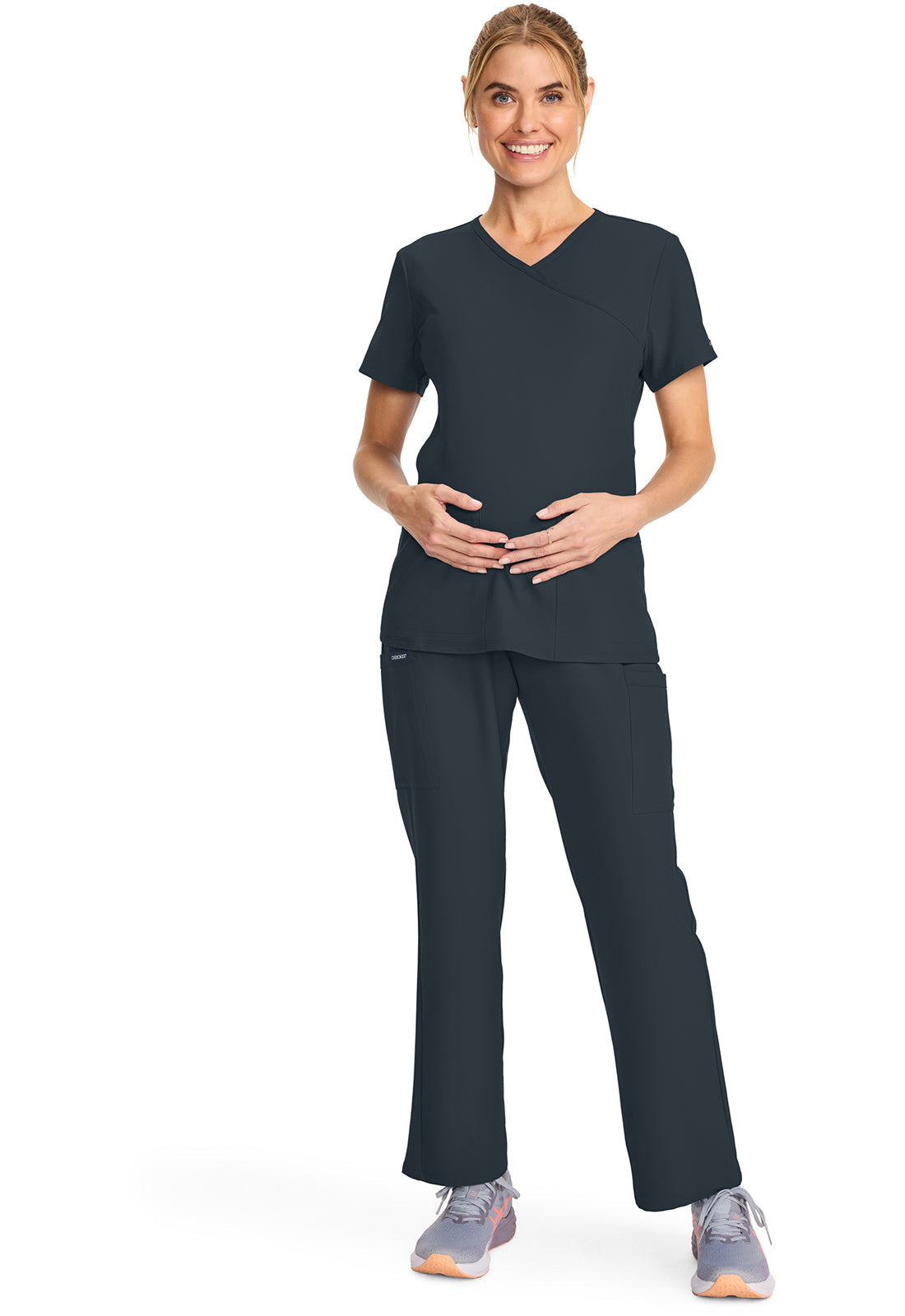 Originals Ultra CK701A Maternity Mock Wrap V-Neck Top Pewter