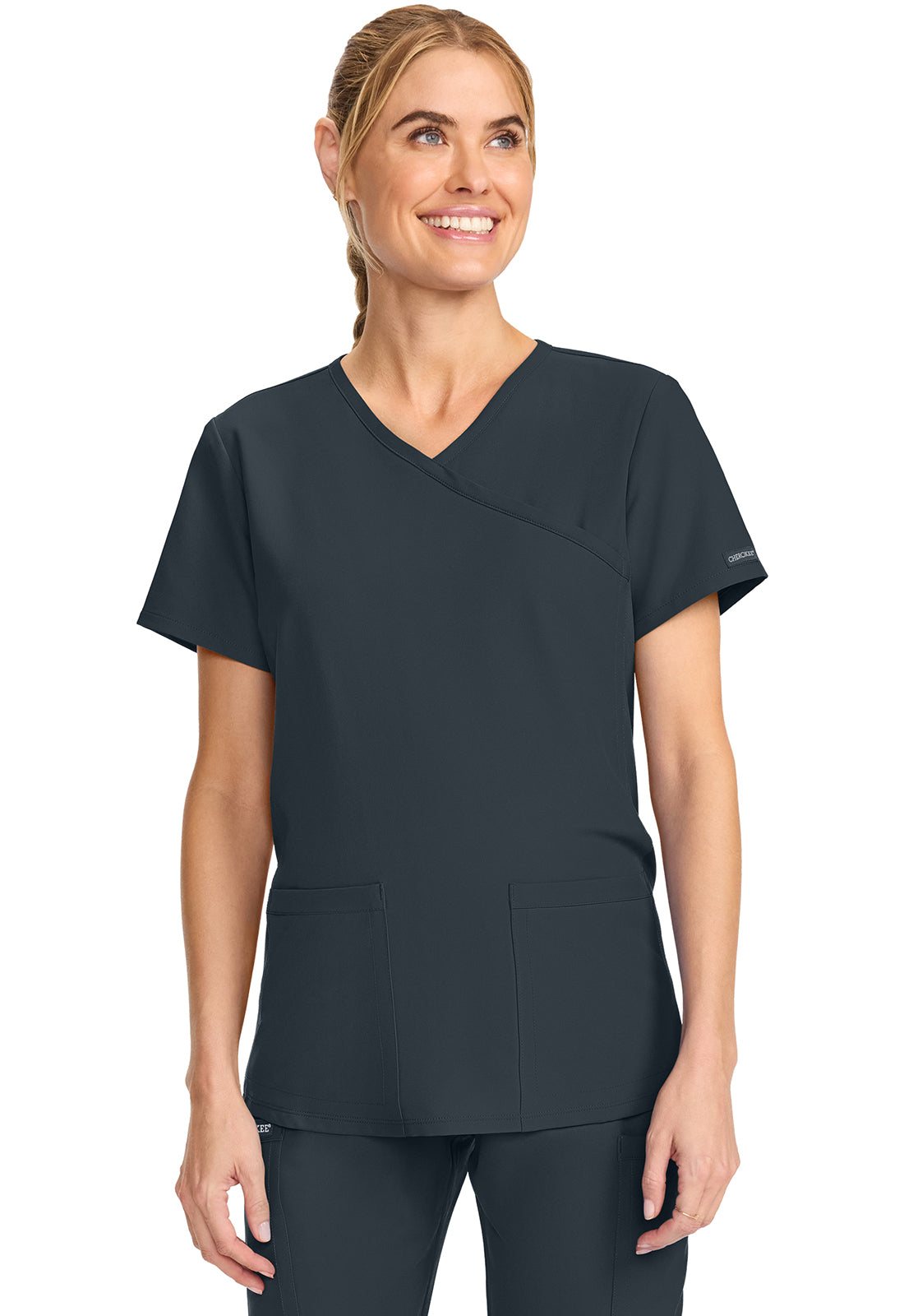 Workwear Originals Ultra CK701A Women's Maternity Mock Wrap V-Neck Scrub Top Pewter
