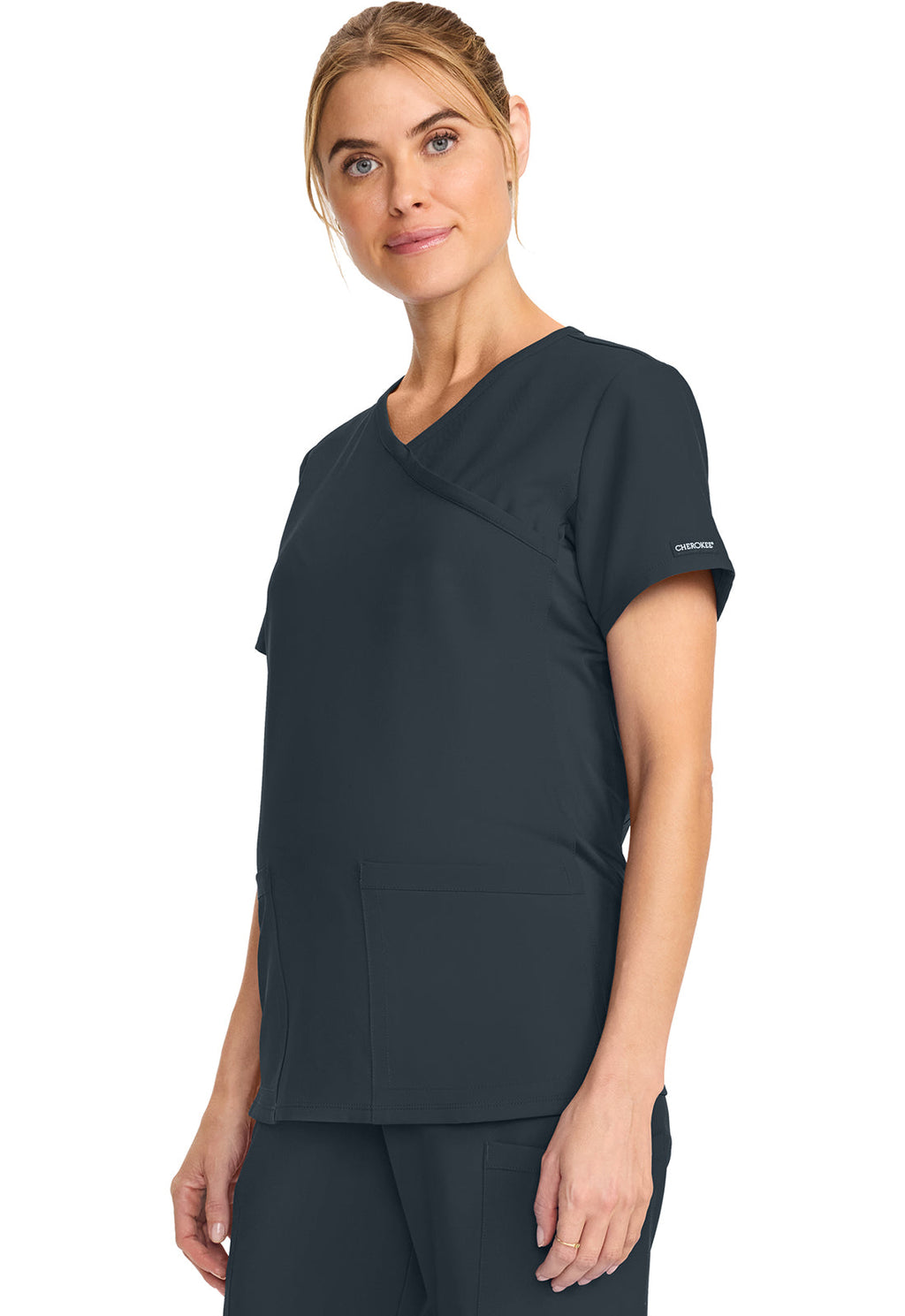 Originals Ultra CK701A Maternity Mock Wrap V-Neck Top Pewter