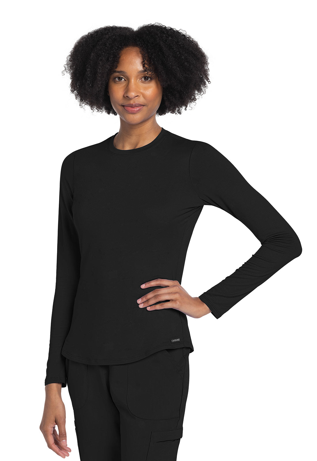 Basics CK773 Women's Long Sleeve Underscrub Knit Tee Black