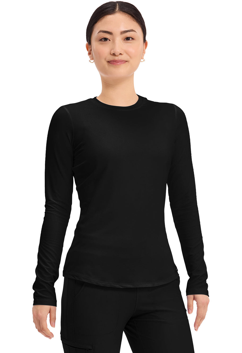 Basics CK773 Women's Long Sleeve Underscrub Knit Tee Black