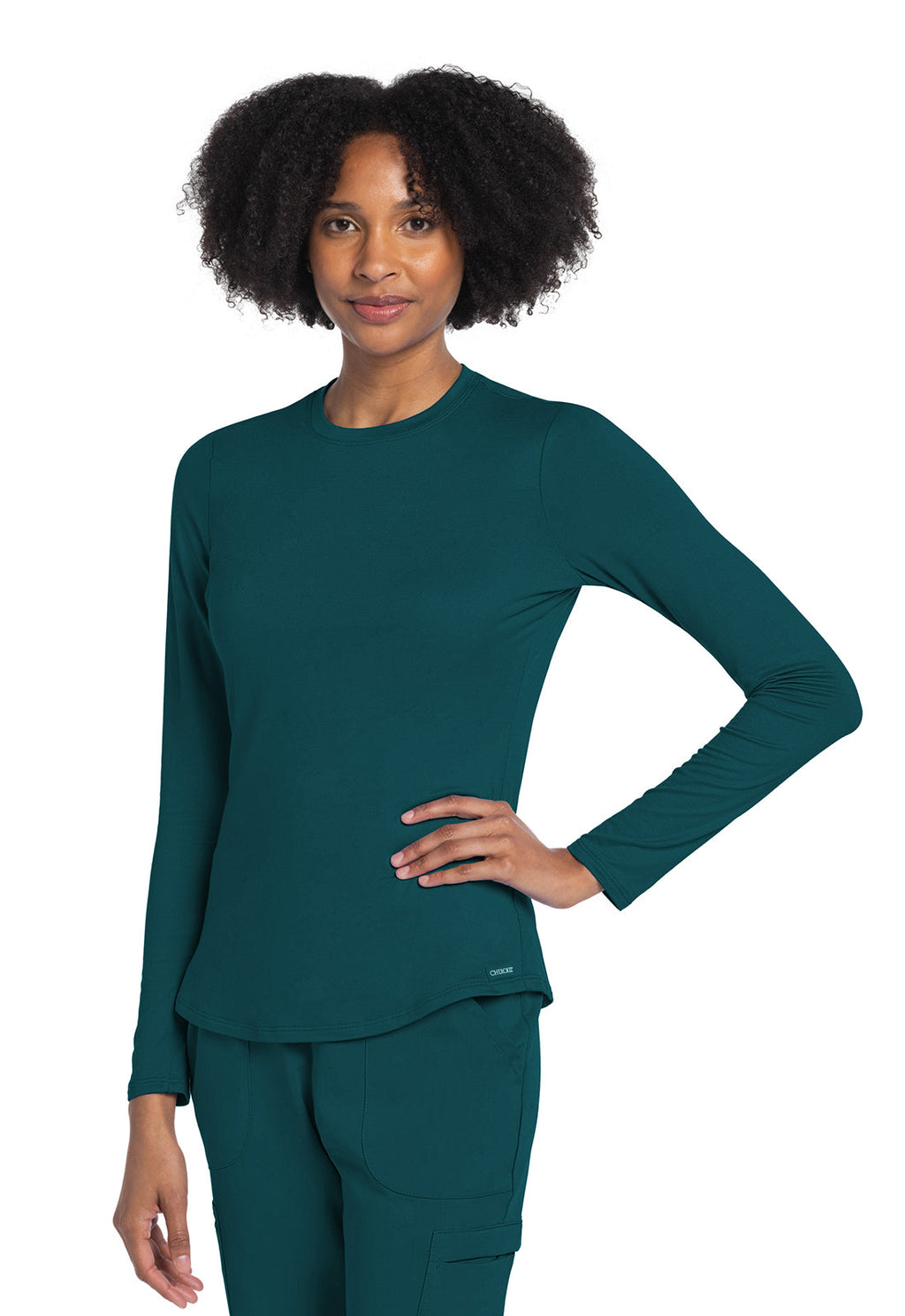Basics CK773 Women's Long Sleeve Underscrub Knit Tee Caribbean Blue