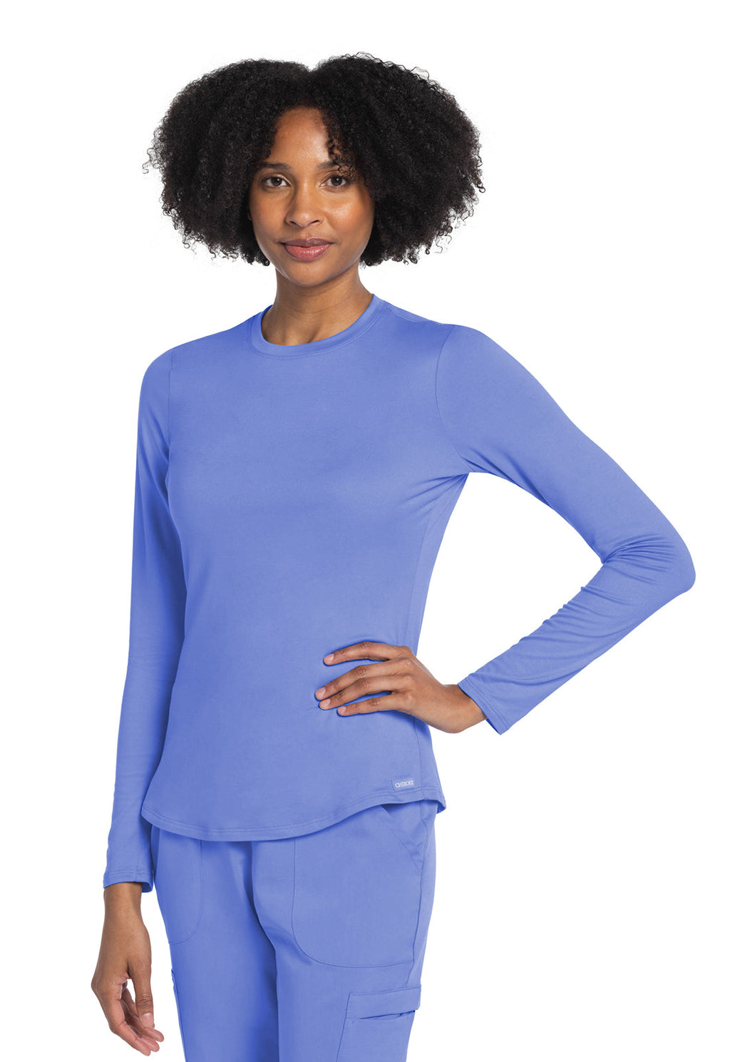 Basics CK773 Women's Long Sleeve Underscrub Knit Tee Ciel Blue