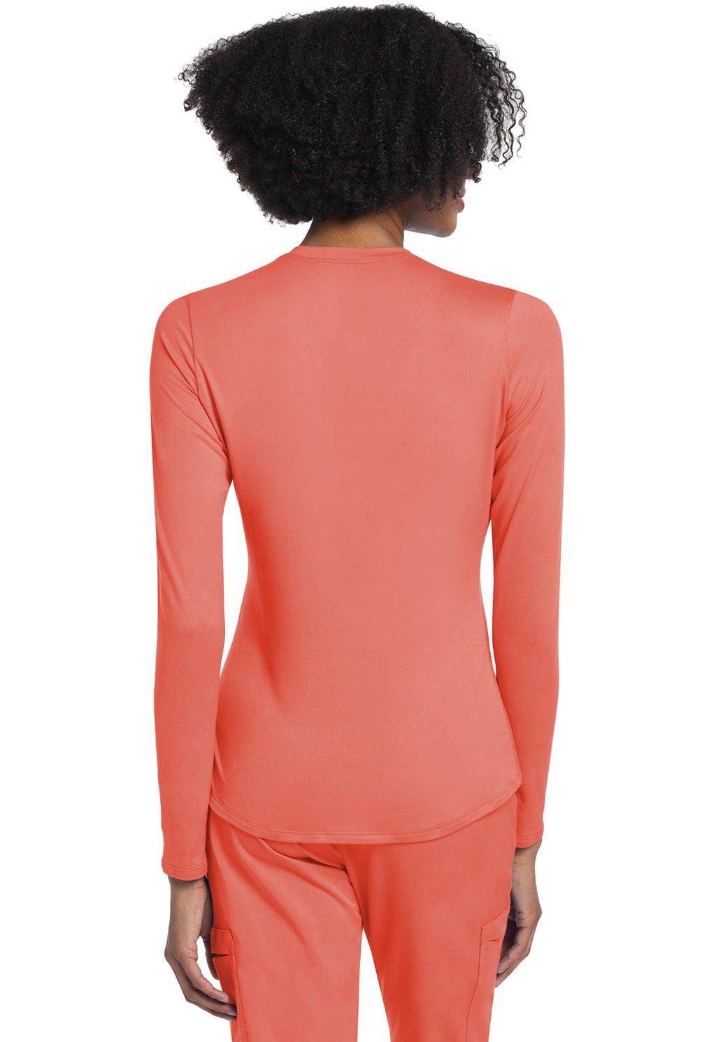 Basics CK773 Women's Long Sleeve Underscrub Knit Tee Coral Rush