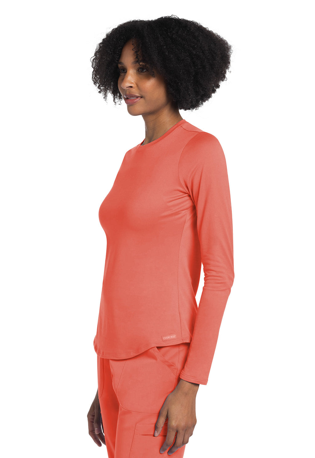 Basics CK773 Women's Long Sleeve Underscrub Knit Tee Coral Rush