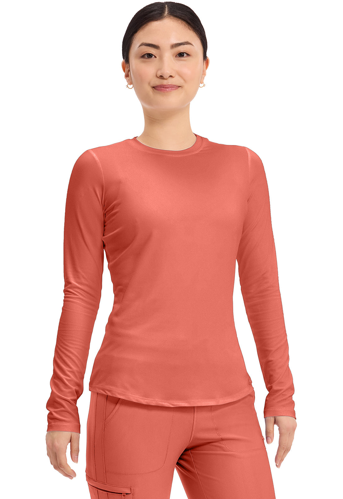 Basics CK773 Women's Long Sleeve Underscrub Knit Tee Coral Rush