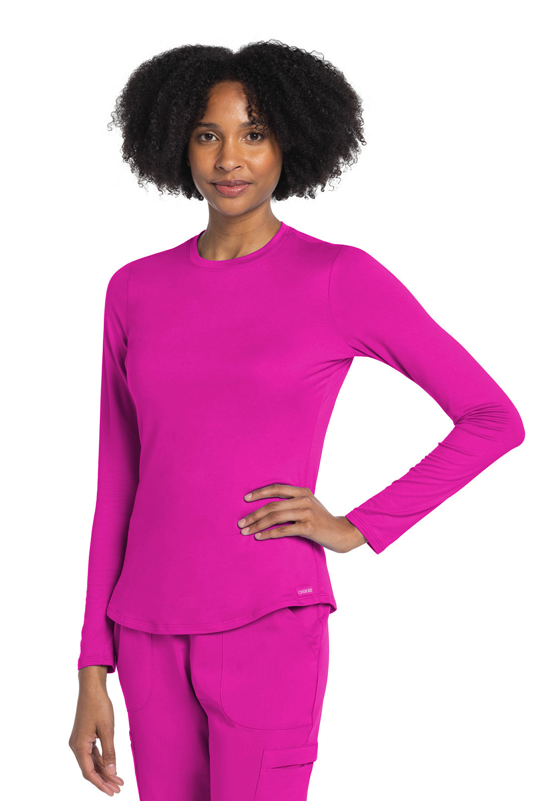 Basics CK773 Women's Long Sleeve Underscrub Knit Tee Electric Pink
