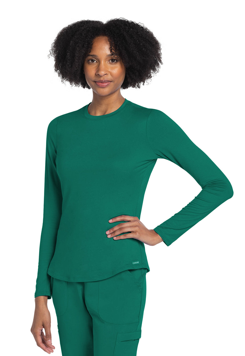 Basics CK773 Women's Long Sleeve Underscrub Knit Tee Hunter Green