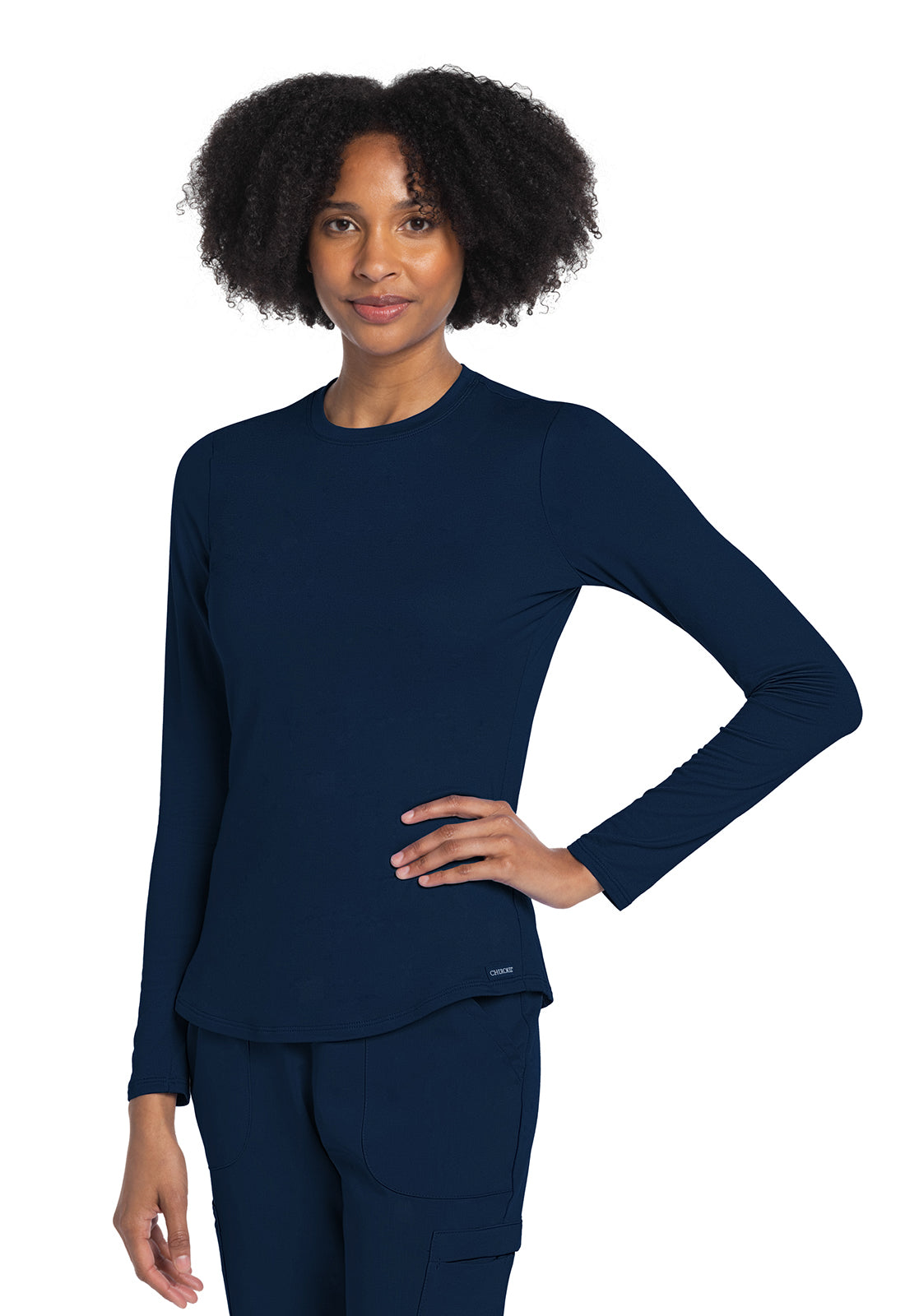 Basics CK773 Women's Long Sleeve Underscrub Knit Tee Navy