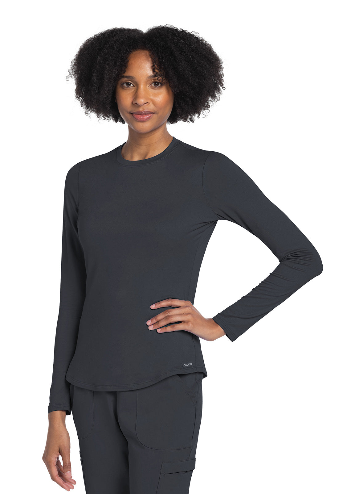 Basics CK773 Women's Long Sleeve Underscrub Knit Tee Pewter