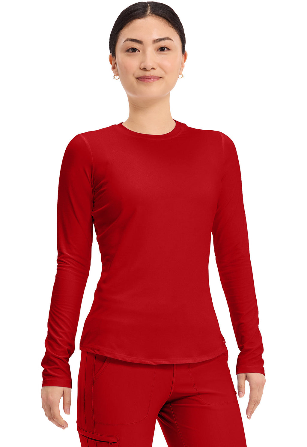 Basics CK773 Women's Long Sleeve Underscrub Knit Tee Red