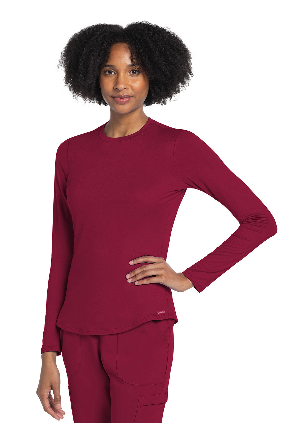 Basics CK773 Women's Long Sleeve Underscrub Knit Tee Red