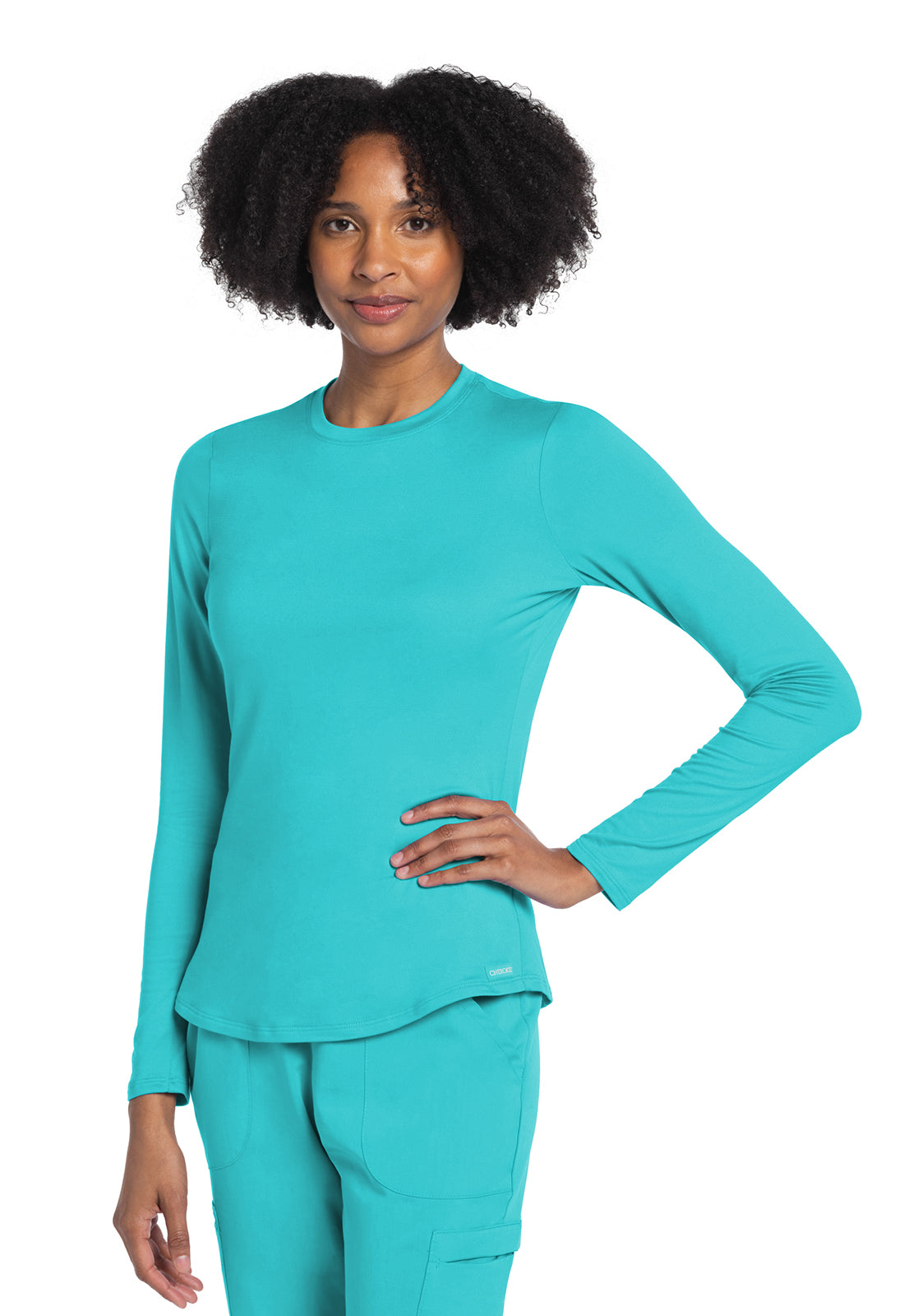 Basics CK773 Women's Long Sleeve Underscrub Knit Tee Turquoise