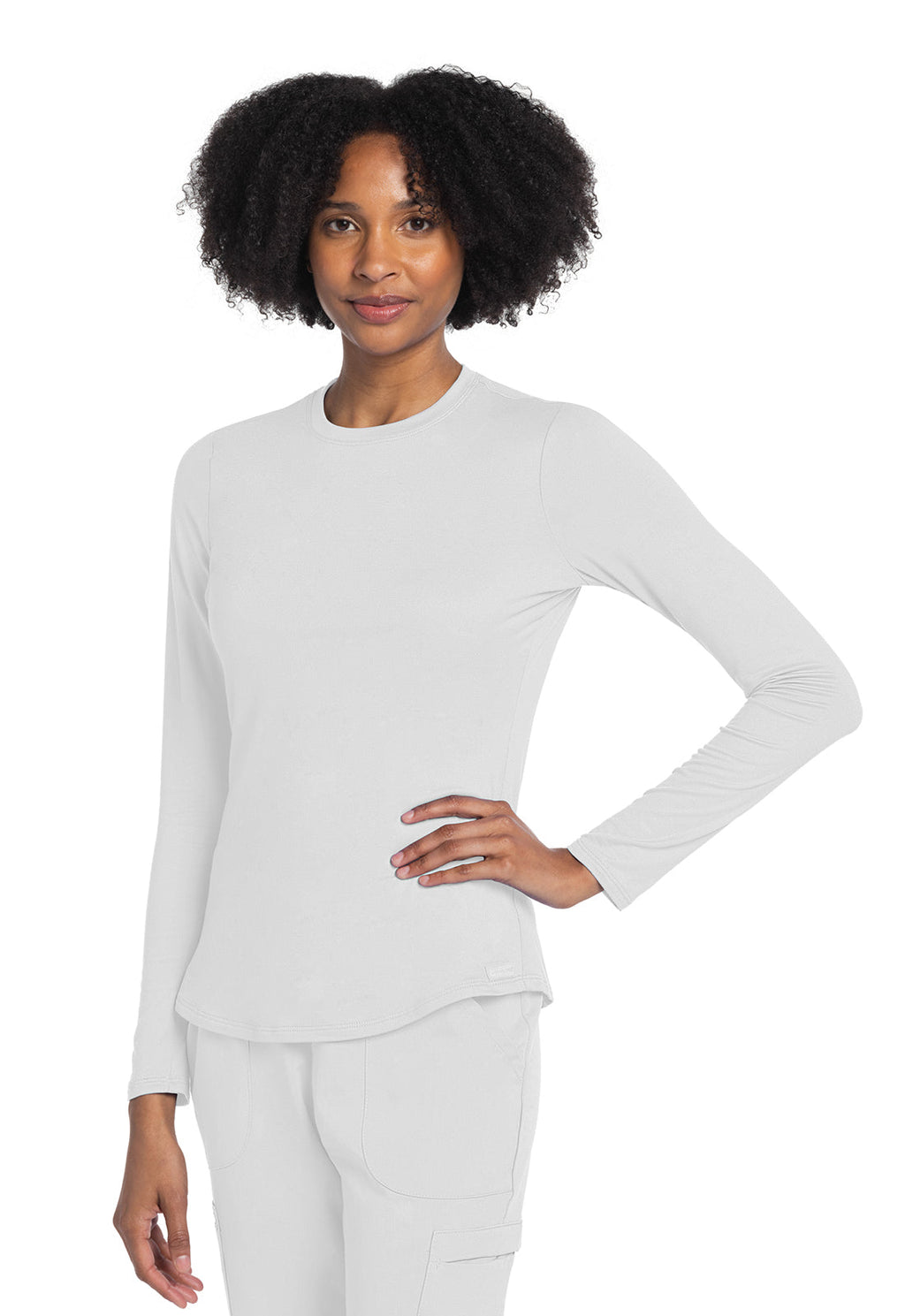 Basics CK773 Women's Long Sleeve Underscrub Knit Tee White