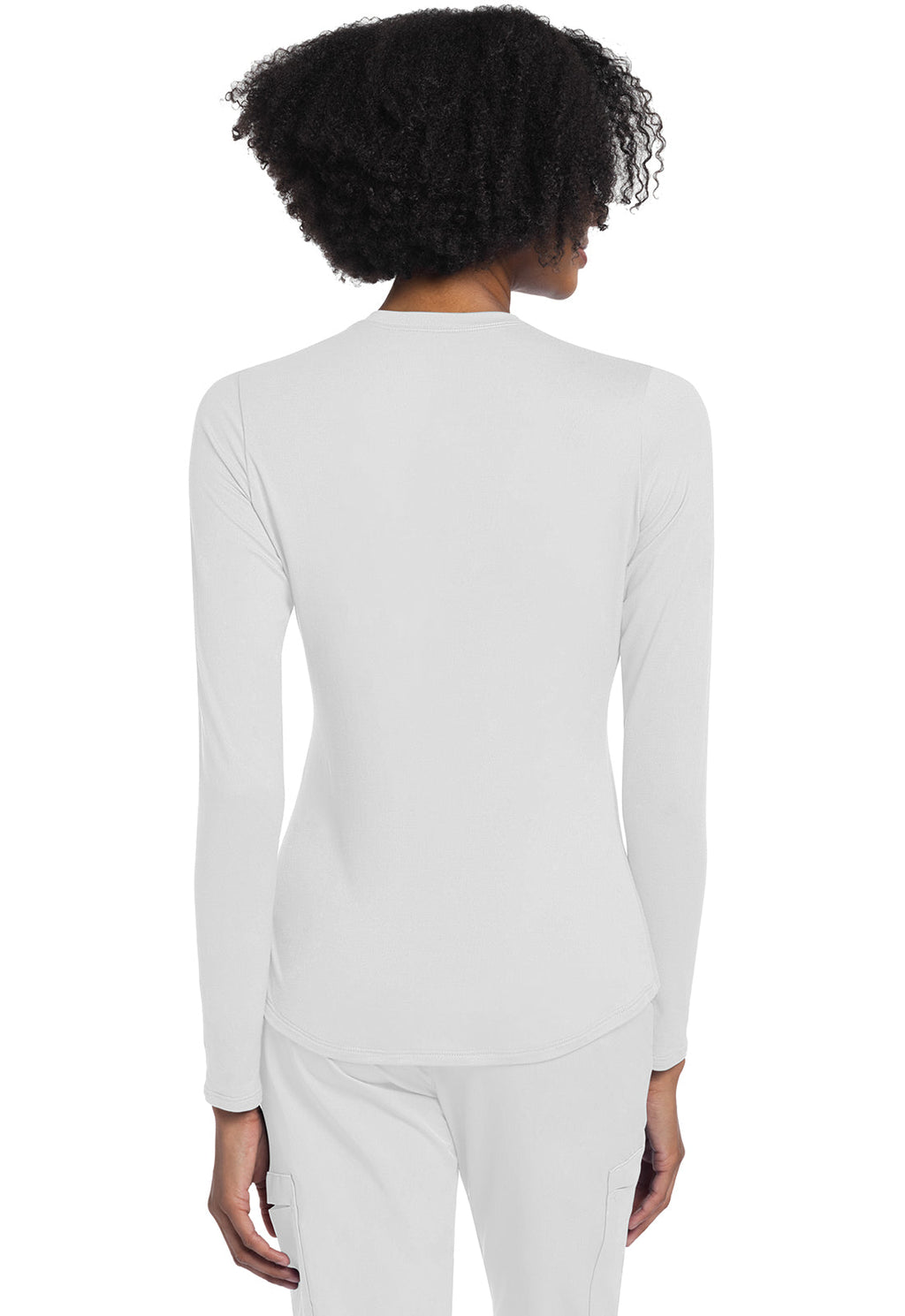 Basics CK773 Long Sleeve Underscrub Knit Tee White Model Image Back | Cherokee