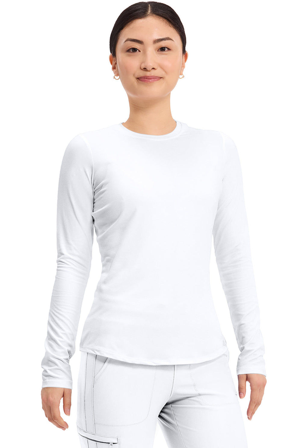 Basics CK773 Women's Long Sleeve Underscrub Knit Tee White