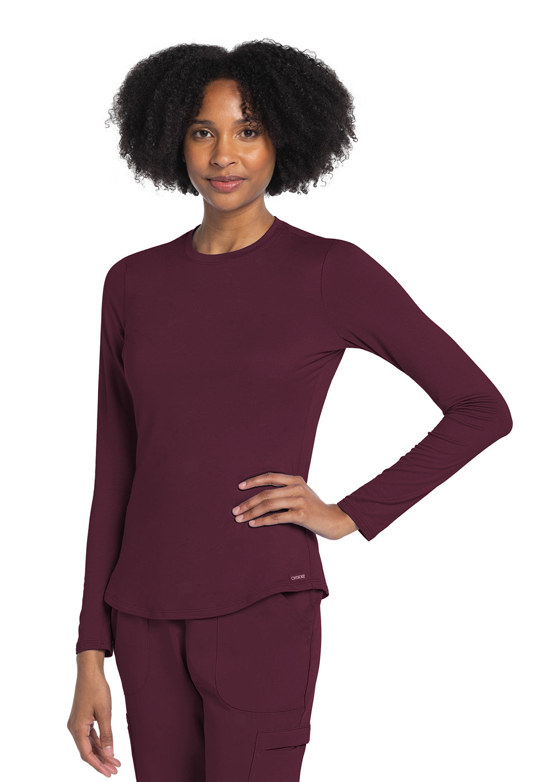Basics CK773 Women's Long Sleeve Underscrub Knit Tee Wine