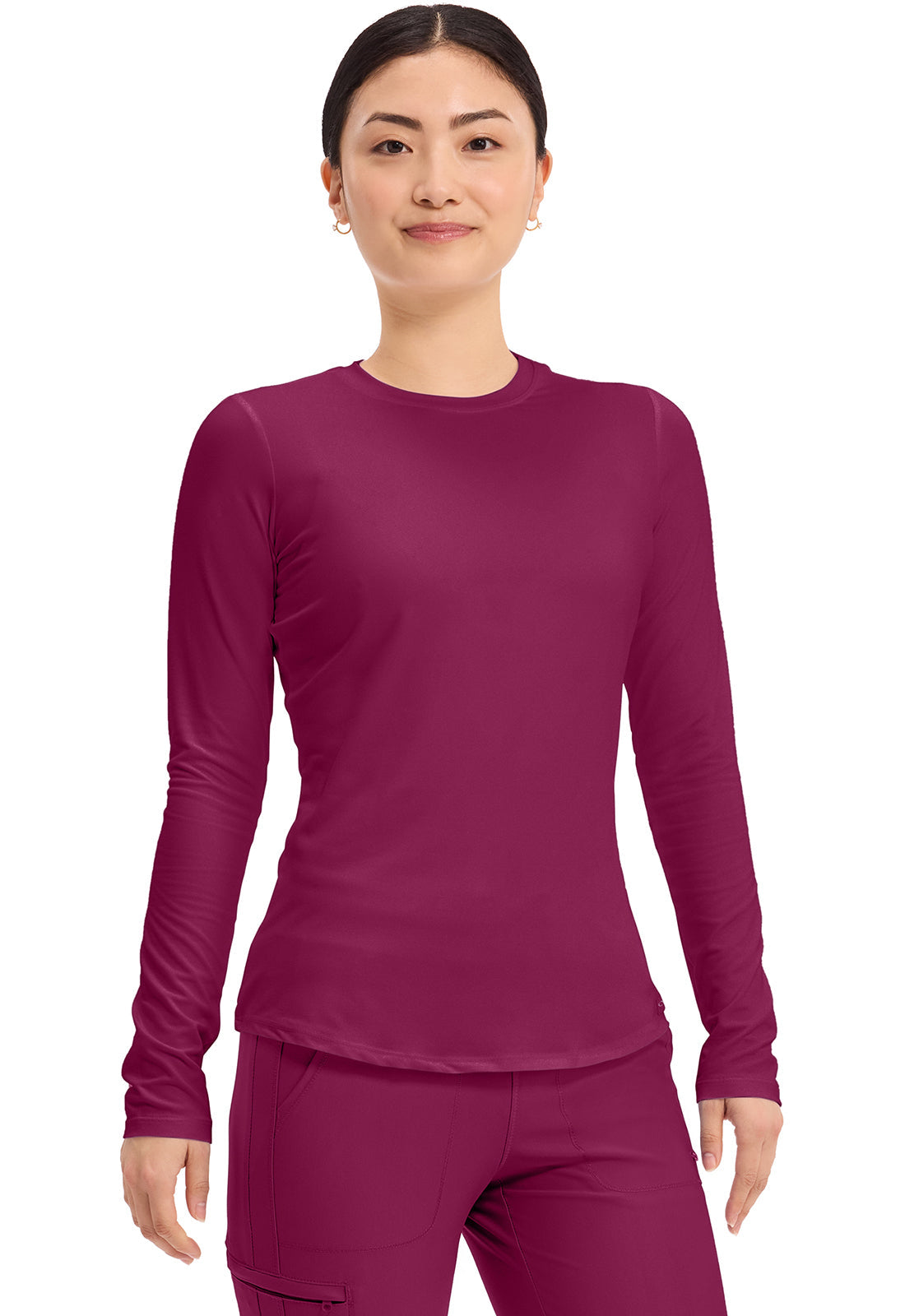 Basics CK773 Women's Long Sleeve Underscrub Knit Tee Wine