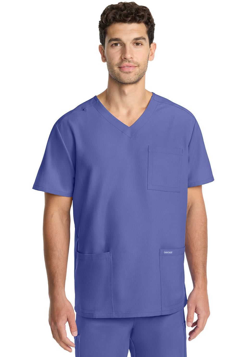 Workwear Originals Ultra CK783A Men's 3-Pocket V-Neck Scrub Top Ciel Blue