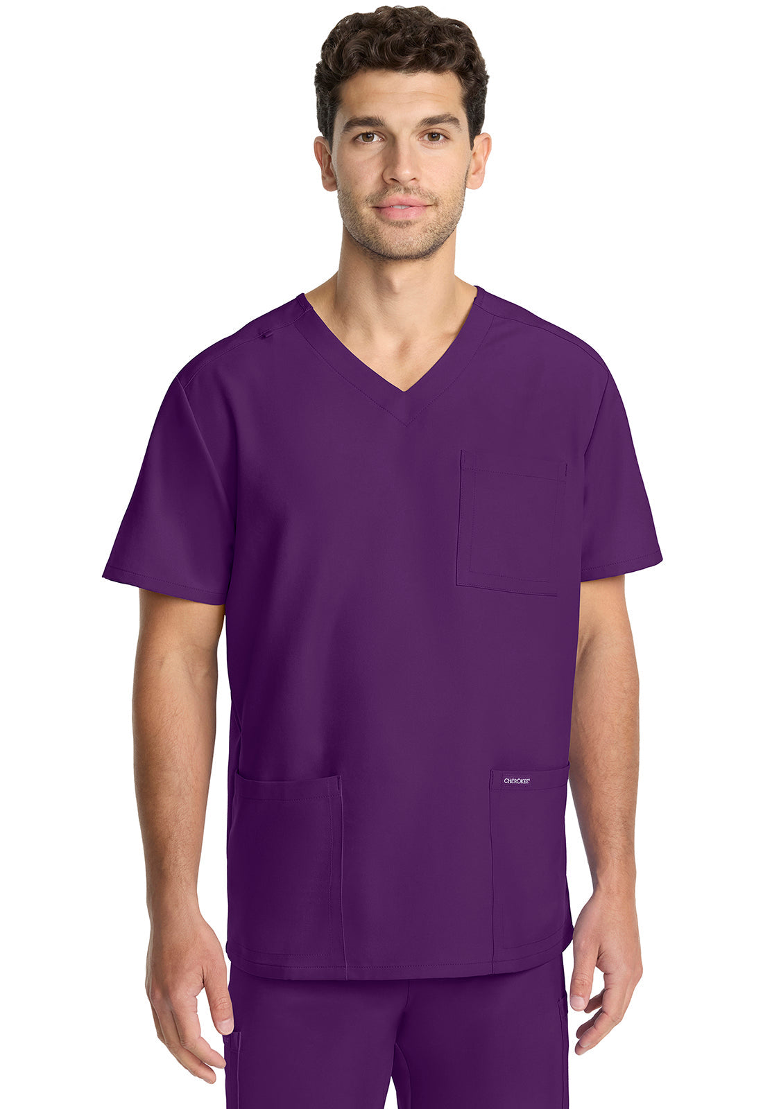 Workwear Originals Ultra CK783A Men's 3-Pocket V-Neck Scrub Top Eggplant